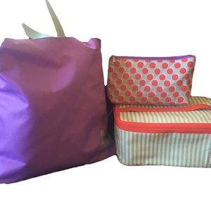 Clinique 3 piece tote set Purple/green